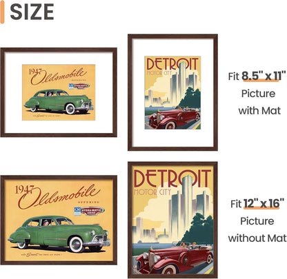 Upsimples 12x16 Picture Frame Set of 5 - Versatile Wall Gallery Frames for 8.5x11 or 12x16 Photos | Brown
