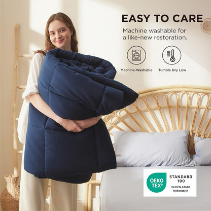 Bedsure Comforter Duvet Insert - All-Season Quilted Queen Size Bedding, GentleSoft Down Alternative, Navy Blue 88 x 88 Inches