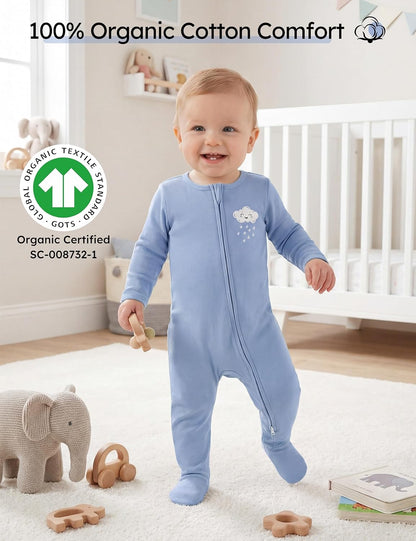 Yoofoss Baby Pajamas - 100% Organic Cotton Sleepers for Newborns | 3-Piece Footed PJs Set