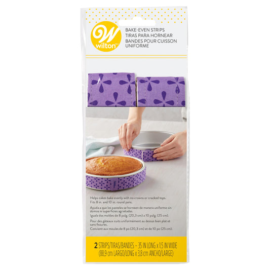 Wilton Bake Even Cake Strips, Prevents Domed Tops & Cracked Edges for Moist, Level Cakes, Fits 8-Inch & 10-Inch Round Cake Pans, 2-Piece Set