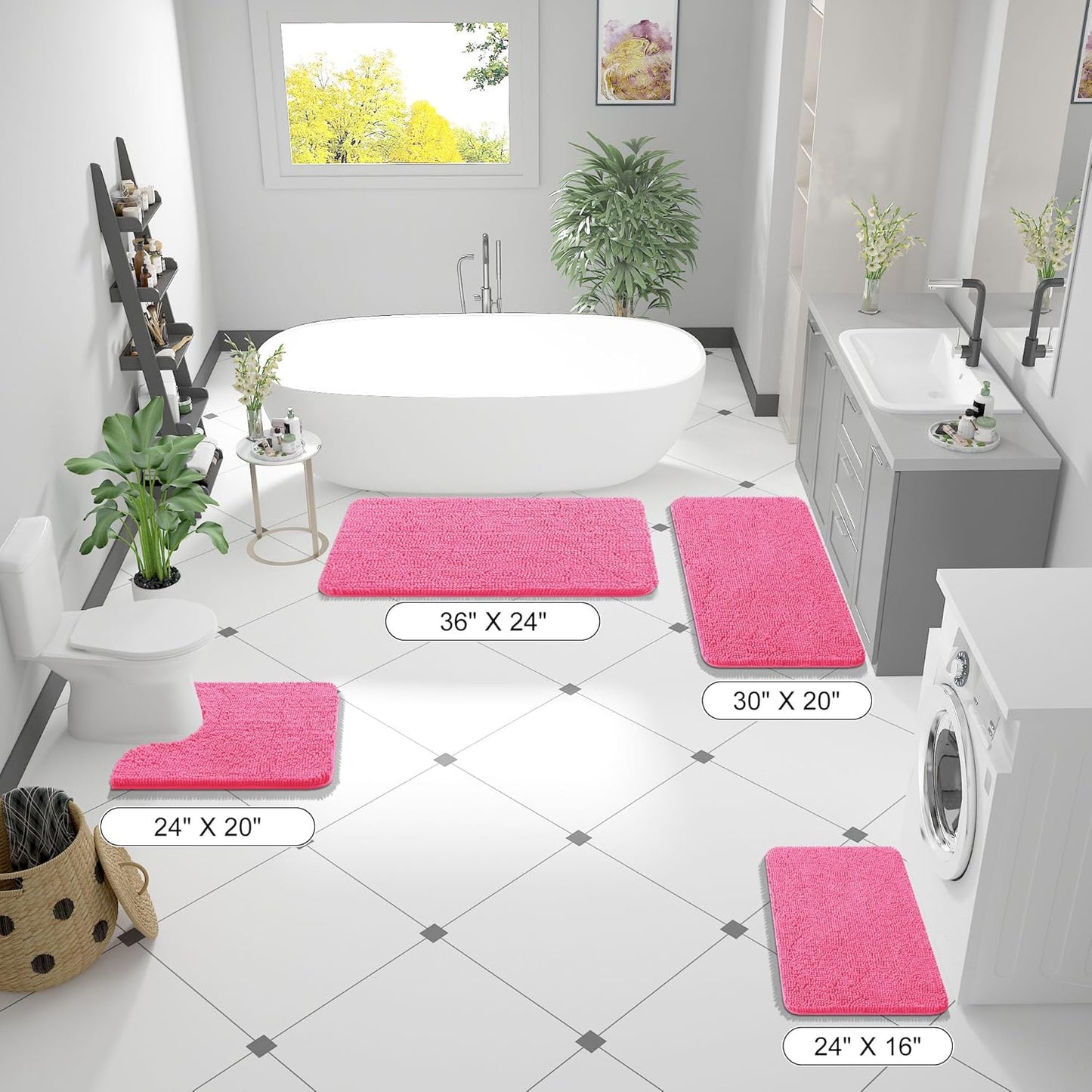 OLANLY Bathroom Rugs - Extra Soft Absorbent Chenille Mats | Quick Dry, Machine Washable, 36x24, Hot Pink