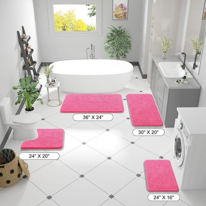 OLANLY Bathroom Rugs 47x17, Extra Soft Absorbent Chenille Bath Rugs, Rubber Backing Quick Dry, Machine Washable Bath Mats for Bathroom Floor, Tub and Shower, Home Decor Accessories, Hot Pink