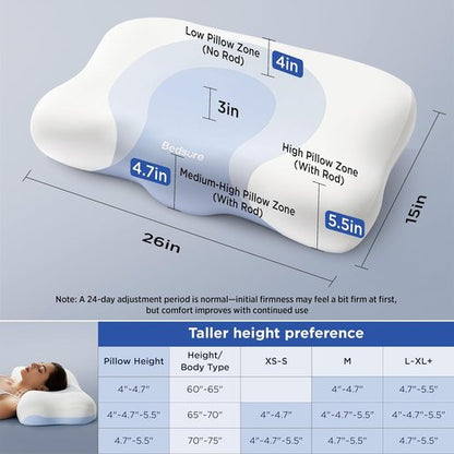 Bedsure Cervical Neck Pillow - Ergonomic Memory Foam for Side & Back Sleepers | Orthopedic Support for Pain Relief