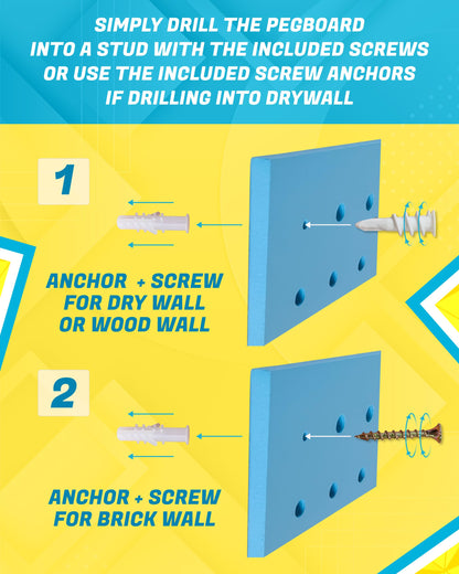Skywin Peg Board for Nerf Gun Storage Organizer - Hanging Holder Compatible with All Blasters Nerf Gun Rack Organizer for Wall Organization (Blue)