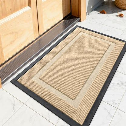 OLANLY Indoor Outdoor Front Door Mat - Waterproof, All-Weather, Easy Clean | Sturdy Natural Rubber, 23.5x15.5, Beige