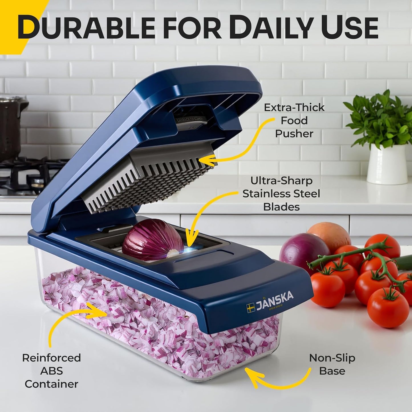 UltraChop Vegetable Chopper - 12 Blade Heavy Duty Food Processor & Spiralizer | Blue Kitchen Essential