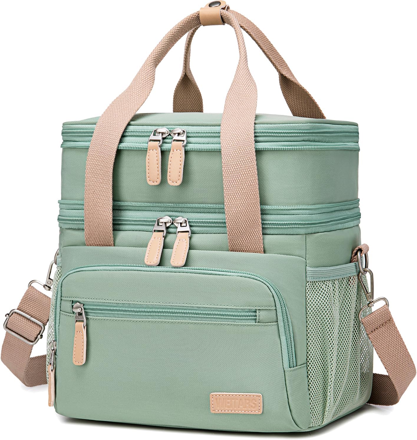 Weitars Insulated Lunch Box | Waterproof Dual Compartment Tote Cooler Bag (15L) - Green