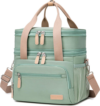 Weitars Insulated Lunch Box | Waterproof Dual Compartment Tote Cooler Bag (15L) - Green
