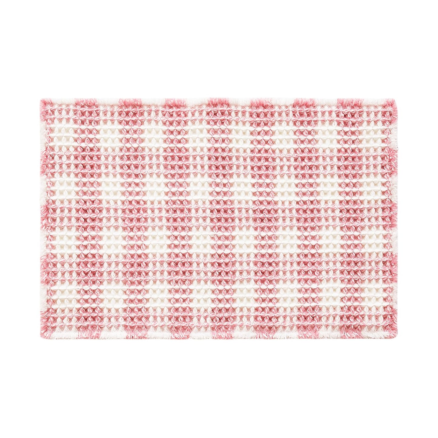 TYUU Waffle Bath Mat, Boho Bathroom Rugs Non Slip Washable Absorbent Checkered Bathroom Mat Quick Dry Cute Bath Mat, 30"x20" Pink and White