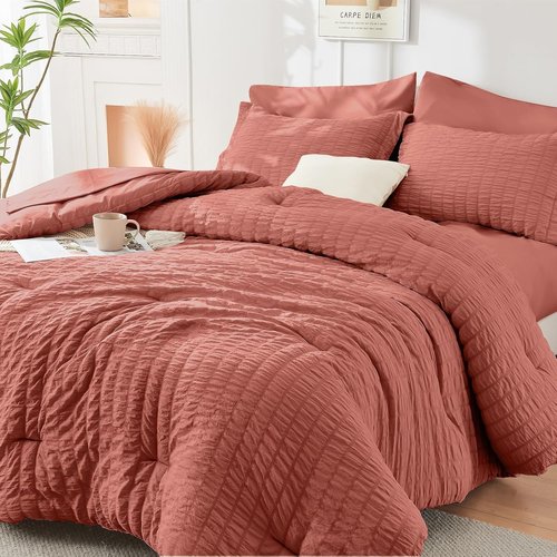 HYMOKEGE Coral California King Comforter Set - 7-Piece Luxury Bedding Set with Sheets & Pillowcases