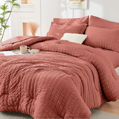HYMOKEGE Coral California King Comforter Set - 7-Piece Luxury Bedding Set with Sheets & Pillowcases