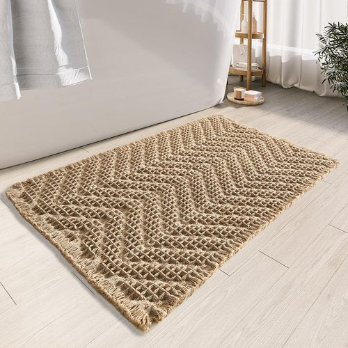 BULULOM Bathroom Floor Mat,Boho Bath Rug,Super Absorbent Bath Mat,Bathroom Rugs Non Slip Washable, Quick Dry Shower Mats, Ultra Soft Bath Mat Towel,Brown,18"*30"