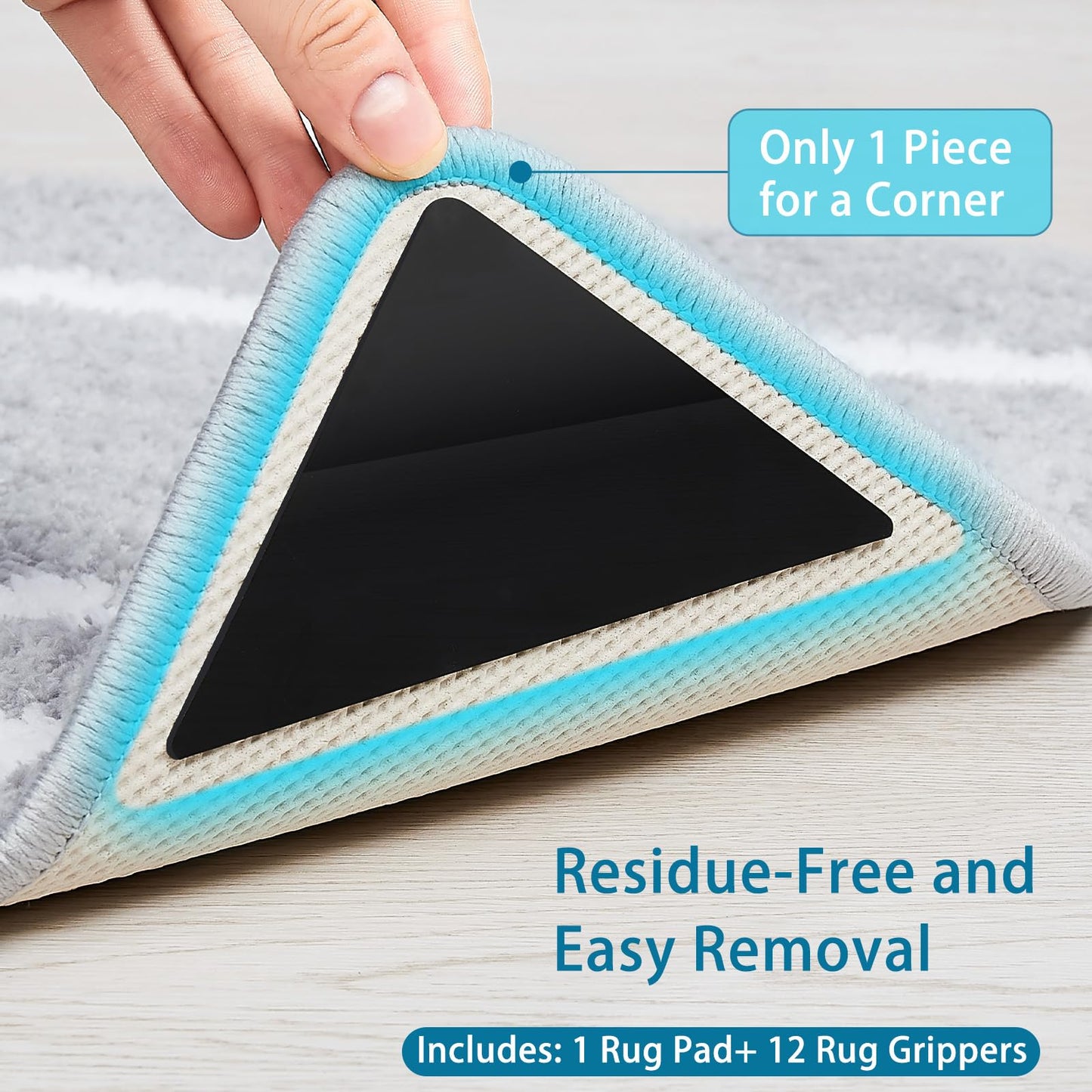 Veken Rug Gripper Pad for Hardwood Floors Tile Floors with 12 Pcs Rug Tape, Thick Cushion Non Slip Rug Pads for Area Rugs, Under Carpet Anti Skid Mat, Keep Your Rugs Safe and in Place, 2x3 Ft