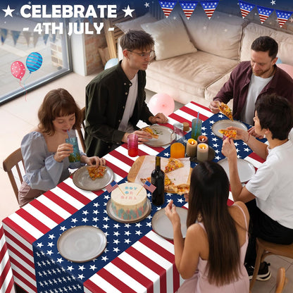 OHOME 4th of July Decorations - Patriotic American Flag Tablecloth for Outdoor Parties | 54"x108", 2 Pack