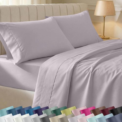 California Design Den King Size 100% Cotton Sheet Set - 400 Thread Count, Smooth Sateen Finish, Deep Pockets | Dusky Lavender Grey