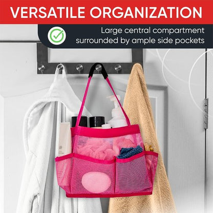 Masirs Shower Caddy - 9 Pocket Portable Bathroom Organizer Tote for Travel & Gym | Collapsible Pink Design