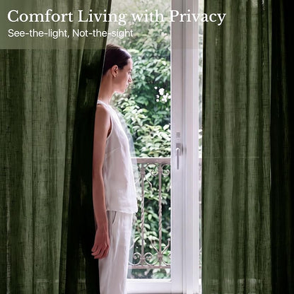 Olive Green Linen Curtains 84 Inch - 2 Panels, Privacy & Light Filtering