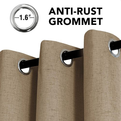H.VERSAILTEX Linen Curtains 100% Blackout Curtains for Bedroom 63 inch Long Full Light Blocking Nature Linen Blended Window Curtains for Living Room Nickel Grommet (2 Panels, Heathered Macchiato)