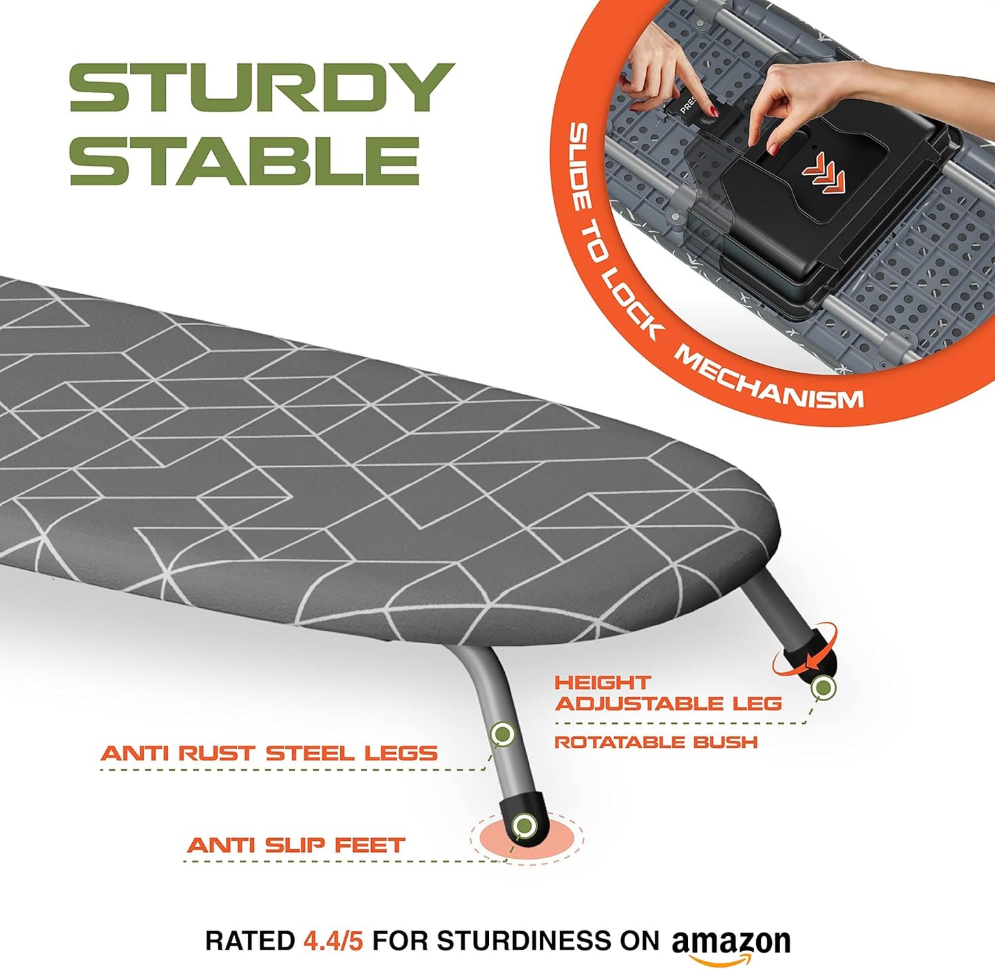 XABITAT Table Top Ironing Board - Portable Space-Saving Mini Board with Wall Mount | Gray