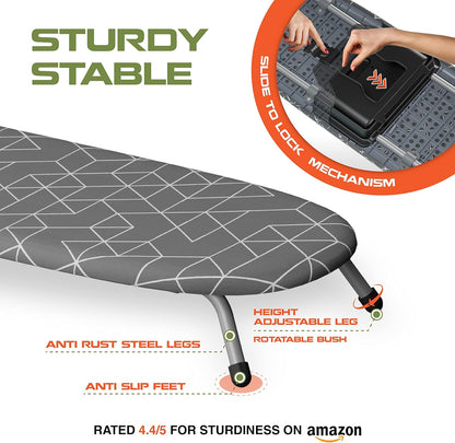 XABITAT Table Top Ironing Board - Portable Space-Saving Mini Board with Wall Mount | Gray