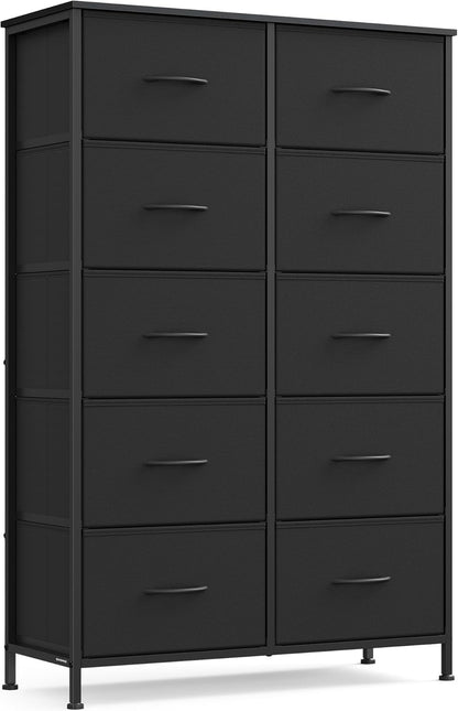 SONGMICS Dresser - Rustic Brown & Ink Black Chest of Drawers with 10 Non-Woven Fabric Storage Bins