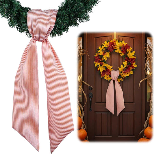 Orange Striped Wreath Sash by [Brand Name] - Fall Thanksgiving Bow | 5.12" Wide x 54" for Indoor/Outdoor Decor