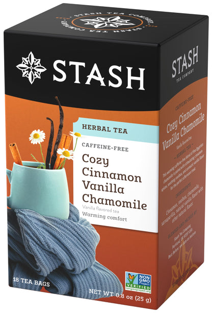 Stash Tea Cozy Cinnamon Vanilla Chamomile Herbal Tea, Caffeine-Free, Kosher, Gluten Free & Non-GMO, 18 Tea Bags (Pack of 6)