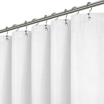 LiBa Waffle Weave Fabric White Shower Curtain, 72 W x 72 H Water Repellent & Heavyweight, Hotel Quality & Cloth Linen Shower Curtains Set and for Bathroom