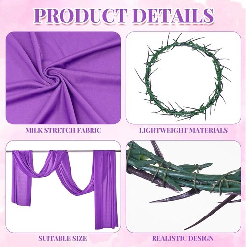 Crown of Thorns | 8" Wearable Christian Wreath with Purple Fabric for Lent & Easter Decor