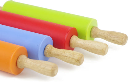 Skiennix Silicone Rolling Pin - Non-Stick Dough Roller with Wooden Handle | Perfect for Baking