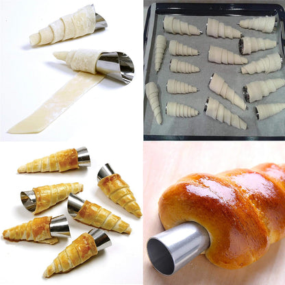 Skiennix Stainless Steel Cream Horn Molds - 21 Pcs Cannoli & Croissant Baking Tubes with Brush