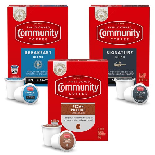 Community Coffee Variety Pack 72 Count Coffee Pods, Medium, Dark Roast and Flavored, Compatible with Keurig 2.0 K-Cup Brewers, 24 Count (Pack of 3