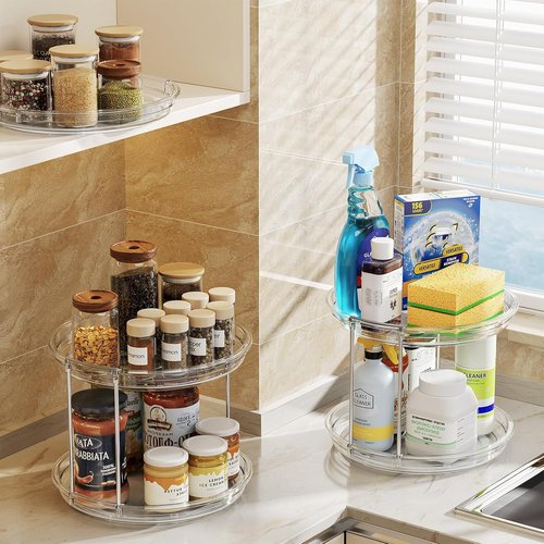 LAMU 2 Pack Lazy Susan Turntable Organizer - 9.25'' Rotating Spice Rack for Kitchen & Bathroom