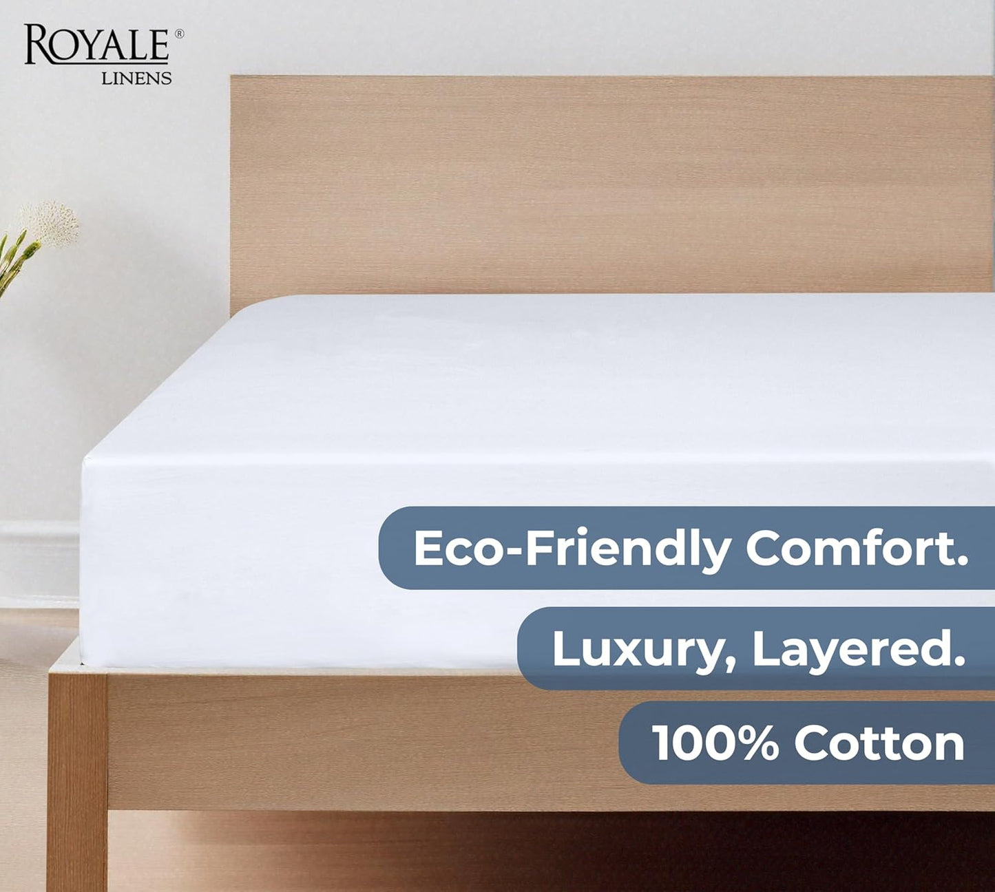Royale Linens Organic Cotton Fitted Sheet - Super Soft Percale Weave - Queen Size (60"x80"+15") - White