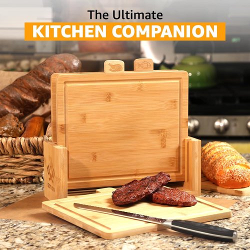 Bamboo Cutting Board Set by [Brand Name] - 4-Piece Charcuterie & Chopping Boards | BPA-Free, Juice Groove