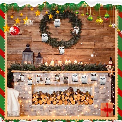 30-Pc Plush Owl Christmas Ornaments Set - Faux Fur Hanging Decorations