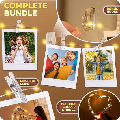 Mind-Glowing Photo Clips String Lights - Warm White Fairy Lights for Hanging Pictures | 50 LED, 16.4 ft - Perfect Teen Girl Room Decor & Birthday Gift