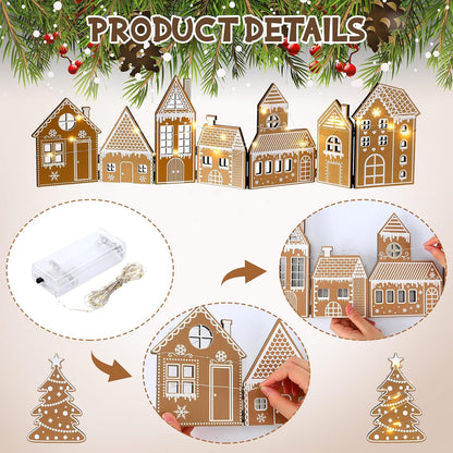 Retisee Christmas Gingerbread House Decorations Set - Foldable Design with LED Light & 2 Trees | Yellow