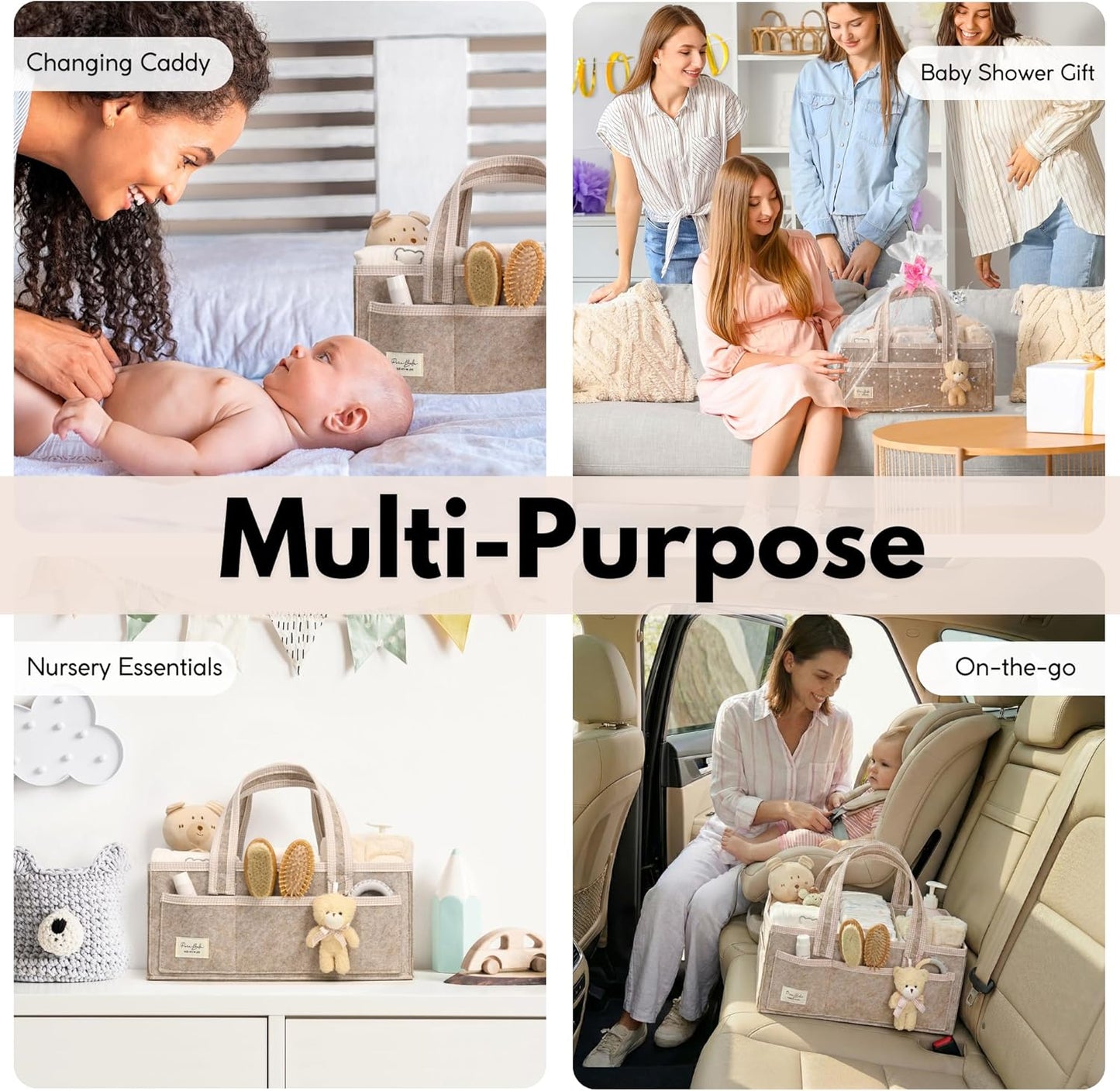 PeraBella Baby Diaper Caddy Organizer - Portable Felt Nursery Storage Bin for Newborn Essentials