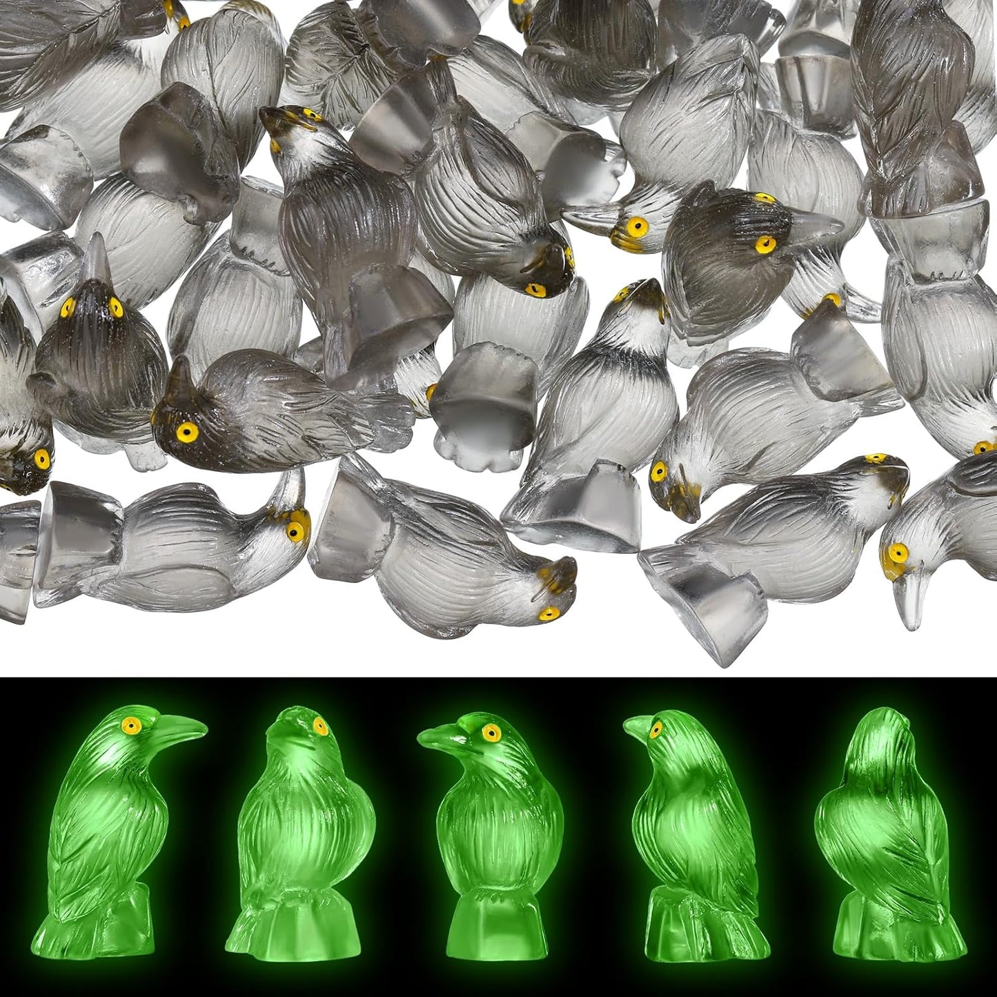 Skiennix Halloween Miniature Crows - Luminous Resin Figurines for Spooky Decor | 100 Pcs Glow in The Dark