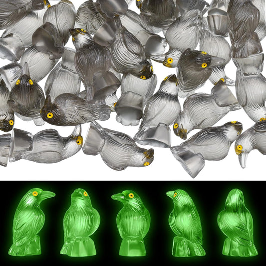 Skiennix Halloween Miniature Crows - Luminous Resin Figurines for Spooky Decor | 100 Pcs Glow in The Dark