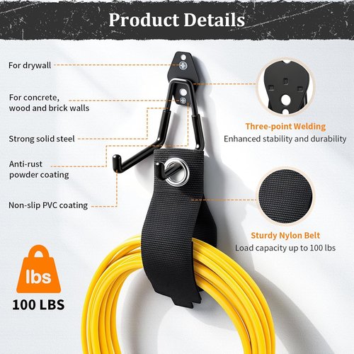 Housolution Garage Hooks - Heavy Duty Anti-Slip Wall Mount for Bikes & Tools | 30-Pack, Black