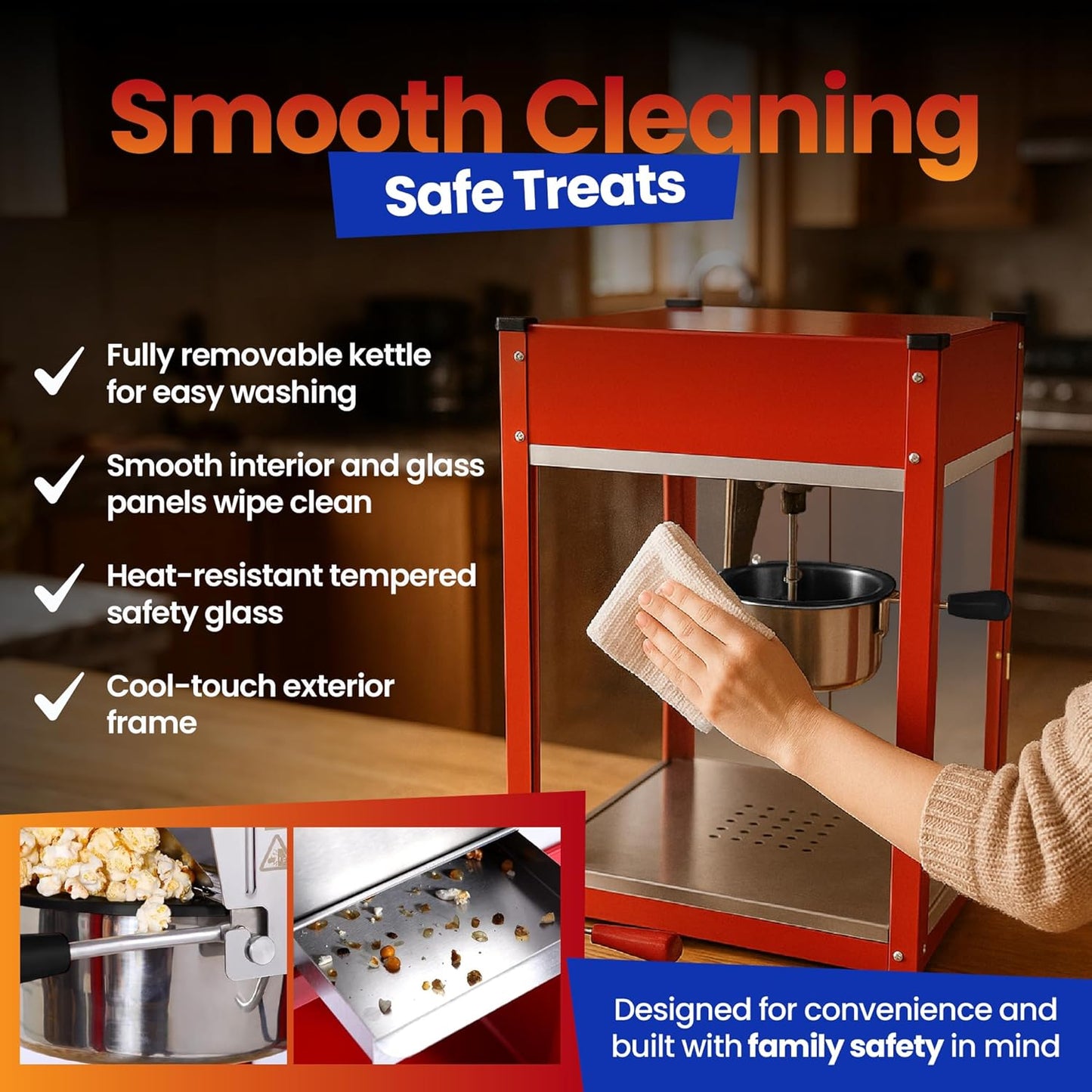 Popcorn Machine - Electric Popcorn Popper With Stainless Steel Kettle & Accessories | Theater Style | 1500W | Red, 8 oz (64 Cup Capacity)