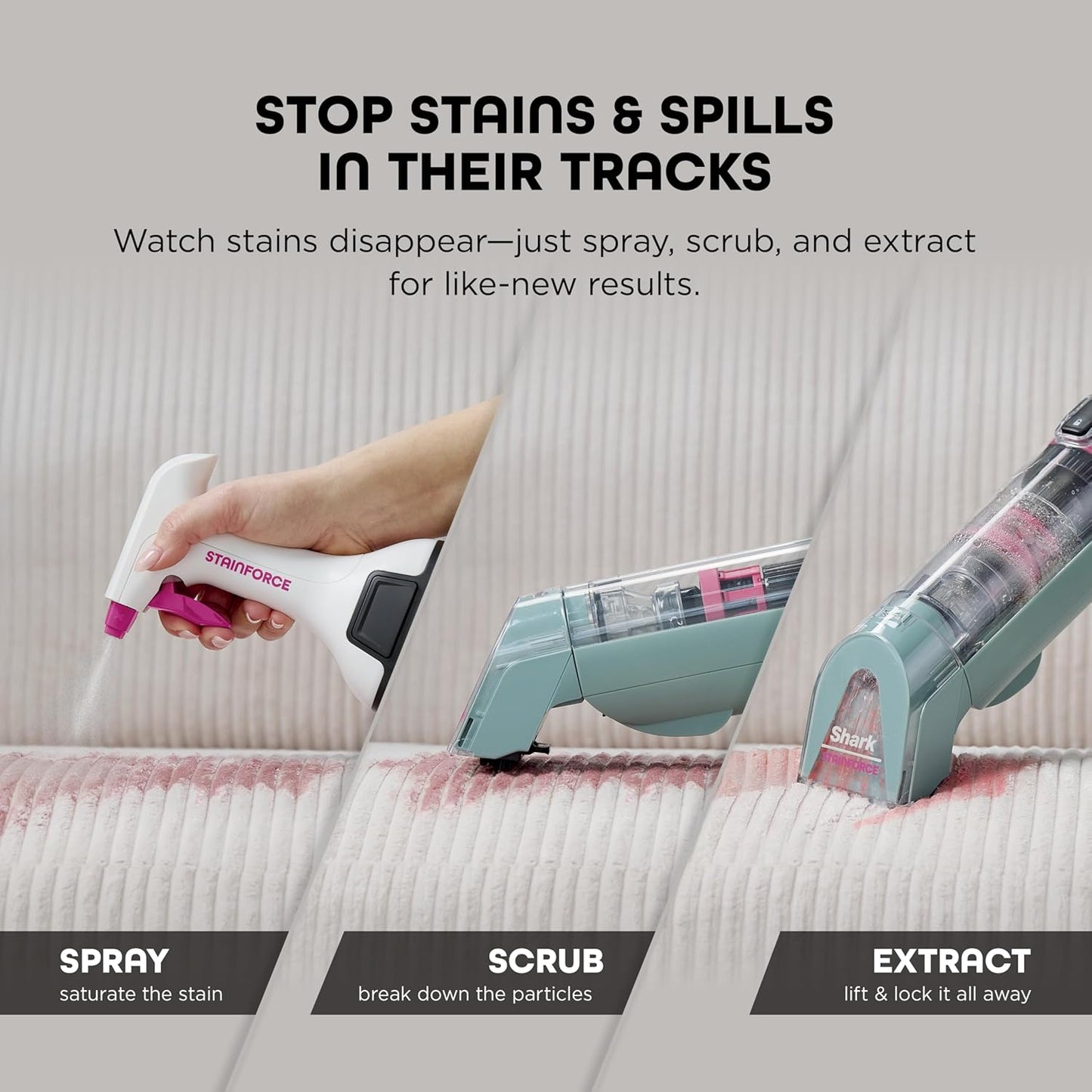Shark StainForce Cordless Portable Spot & Odor Remover System - Dual-Formula Refill 2-Pack, 2x 16.9oz for Carpets & Rugs