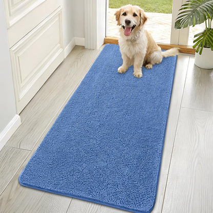OLANLY Dog Door Mat - Absorbent Non-Slip Mud Mat for Muddy Paws | 70x35, Quick Dry Chenille, Cornflower Blue
