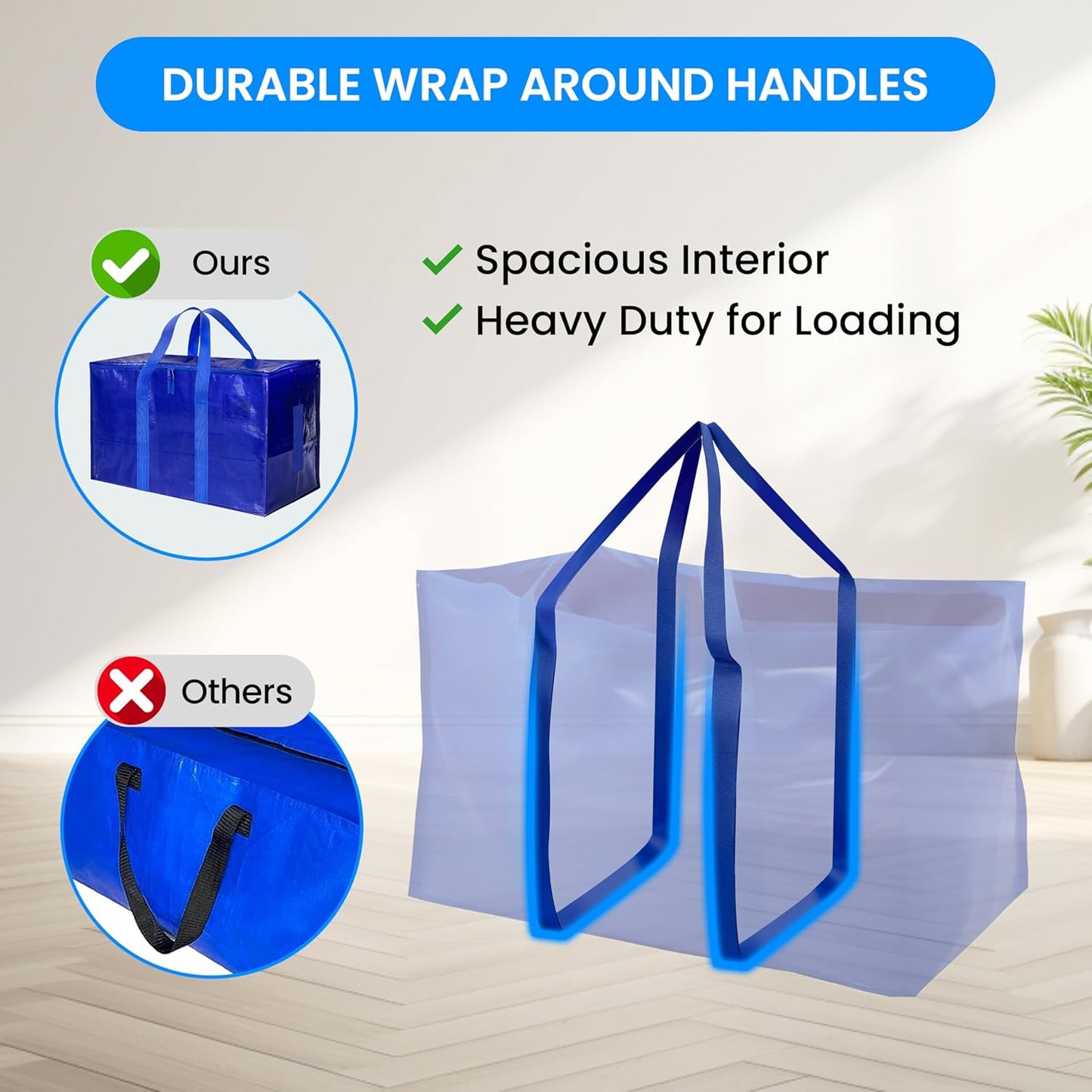 Simple Deluxe Heavy Duty Moving Bags - Extra Large Storage Totes with Lids & Zipper | Blue 4-Pack
