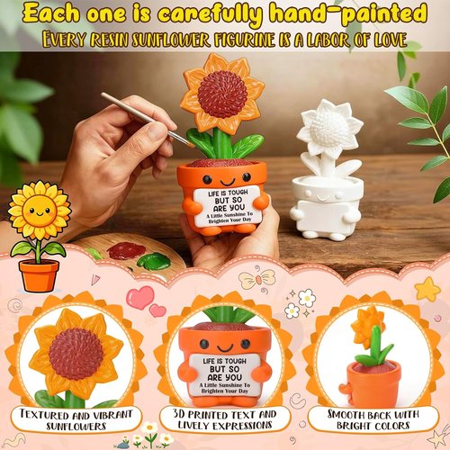4THFARMES Inspirational Sunflower Figurine - Get Well Soon Gift for Friends & Coworkers | Stress Relief Desk Decor