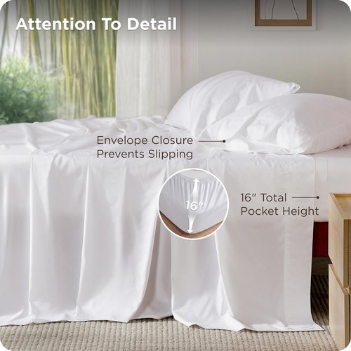 Bedsure Cooling California King Sheet Set - Breathable Rayon from Bamboo, Deep Pocket, Soft White Luxury Bedding