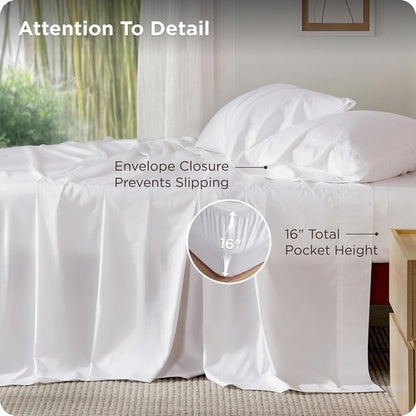 Bedsure Cooling California King Sheet Set - Breathable Rayon from Bamboo, Deep Pocket, Soft White Luxury Bedding