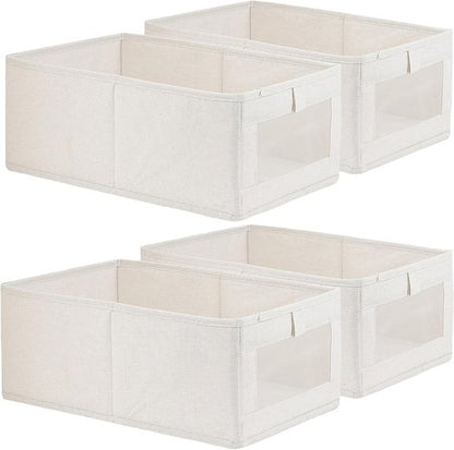 Fordonral Linen Storage Bins - 4 Pack Organizing Containers for Clothing, Toys & Books | Large Baskets with Window